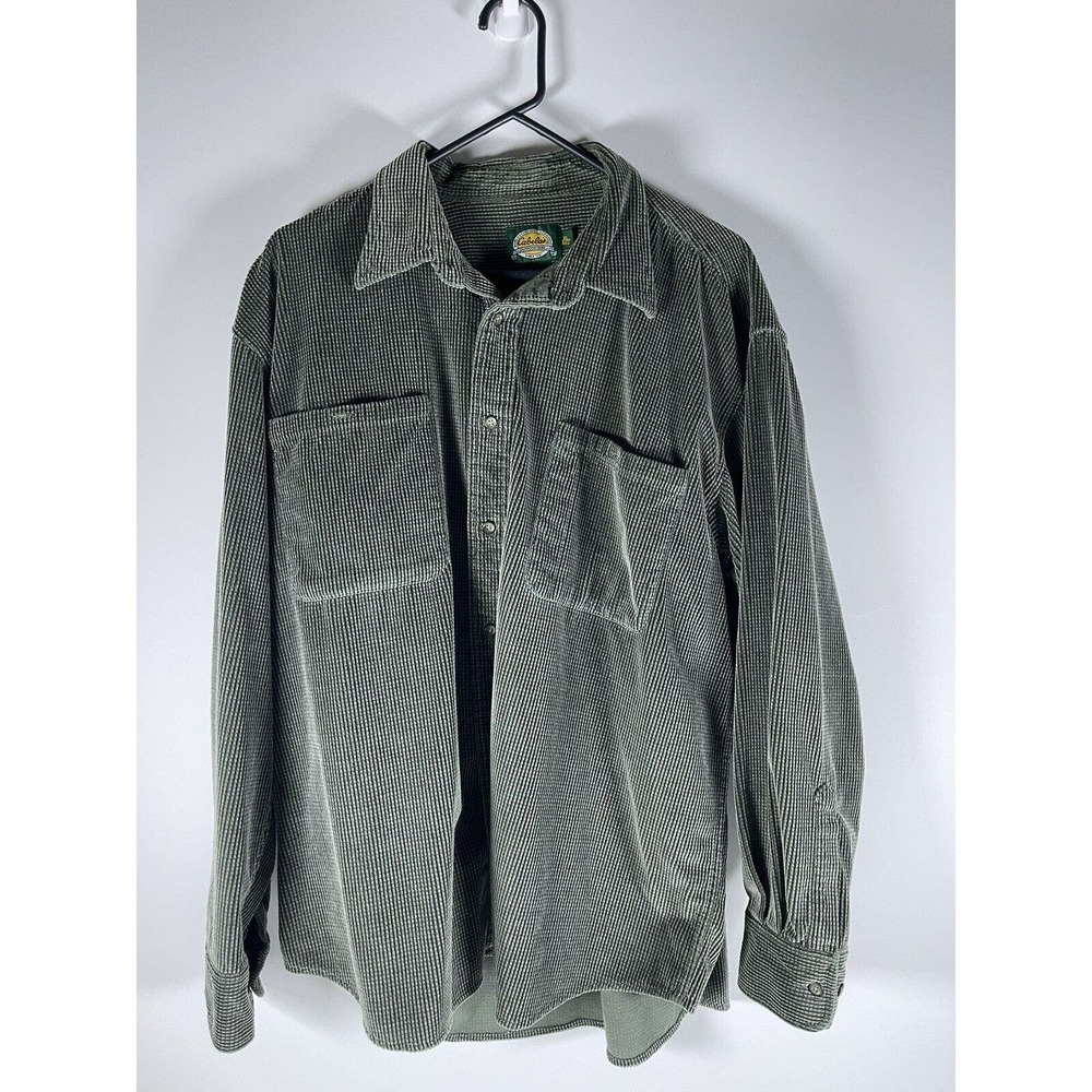 Cabella's Men's Large 100% Cotton Long Sleeve Button Up Solid Green Flannel